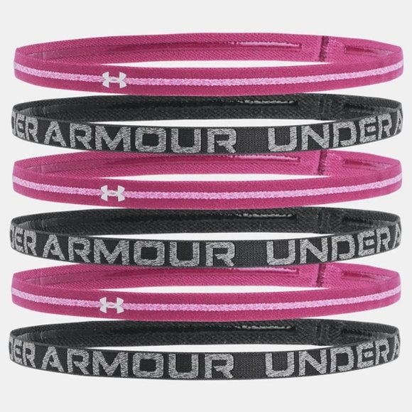 Under Armour Set of 6  Elasticated Headbands Grey / Fuschia - Picture 1 of 1